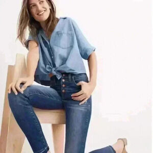 MADEWELL 10in HIGH RISE DISTRESSED BLUE SKINNY JEANS WITH DROPPED HEM SIZE 24